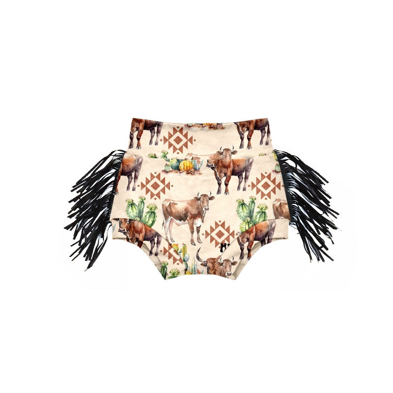 custom Cow Aztec cactus tassels bummies