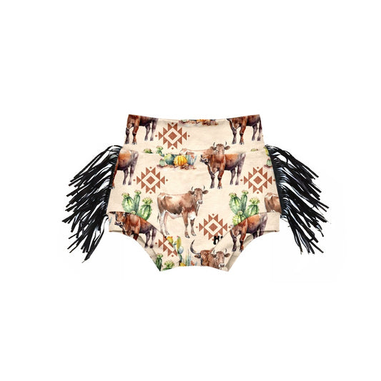 custom Cow Aztec cactus tassels bummies