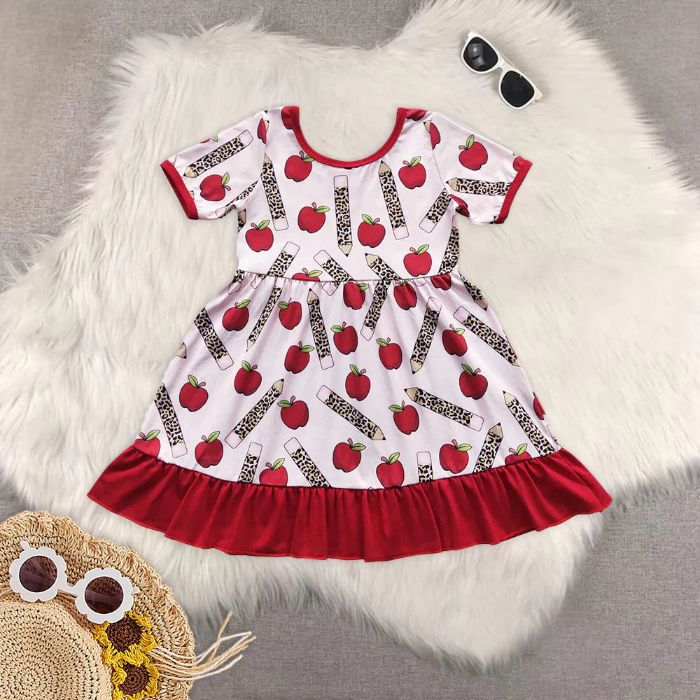 back to school apple girls dress RTS sibling clothes
