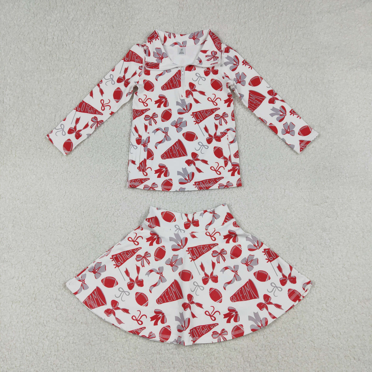 GLD1286 yoga football red bows zipper long sleeve skort skirt girls set