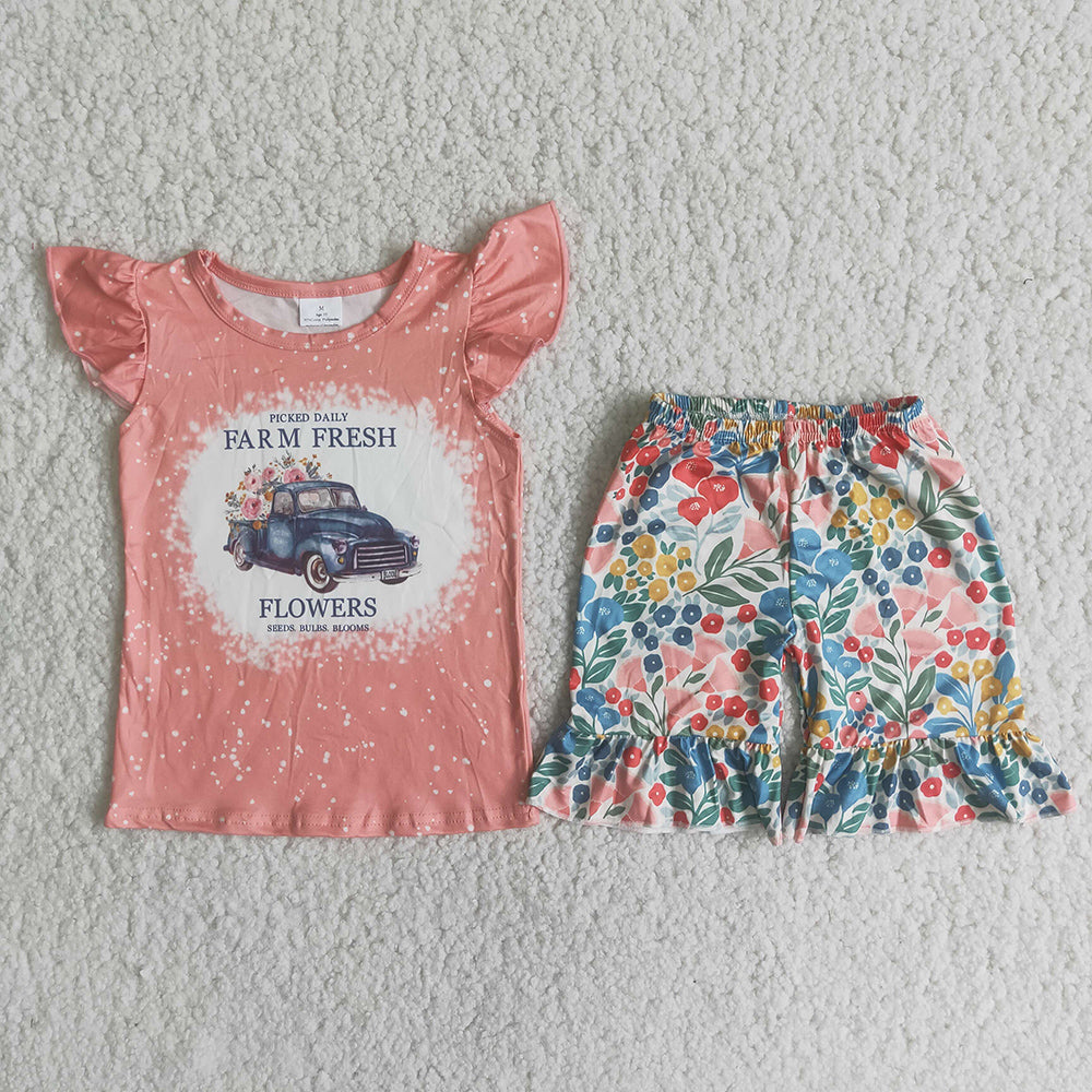 Farm Fresh Flowers Truck Baby Girls Floral Print Set