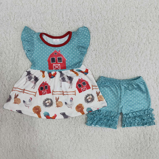 Summer Farm Print Summer Baby Girls Dots Outfits