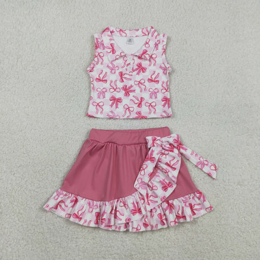 GSD3480 Yoga Pink Bows Sleeevless Pink Skorts Girls Set