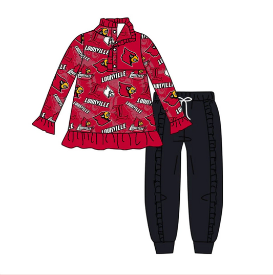 custom S 8.24 Red long sleeve black pants girls set