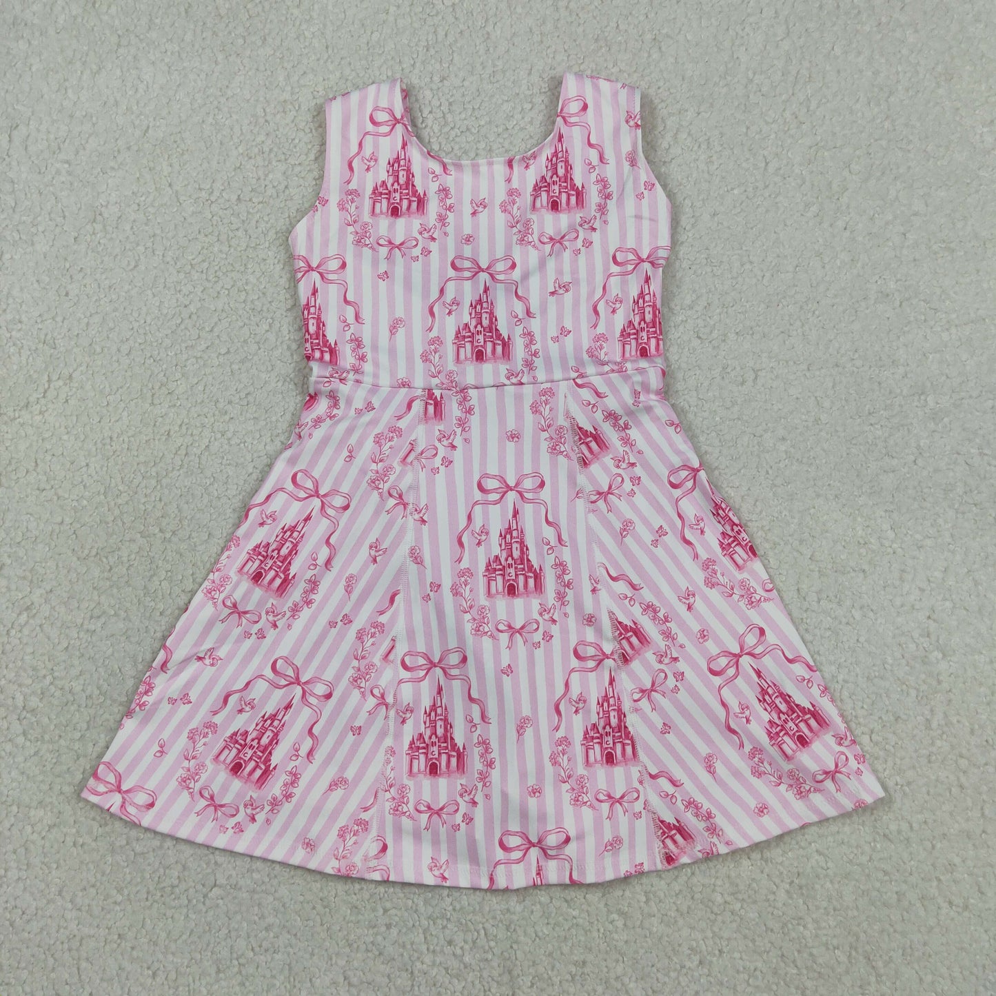 GSD3815 Yoga Pink Castle Bows Sleeveless Skorts Girls Dress