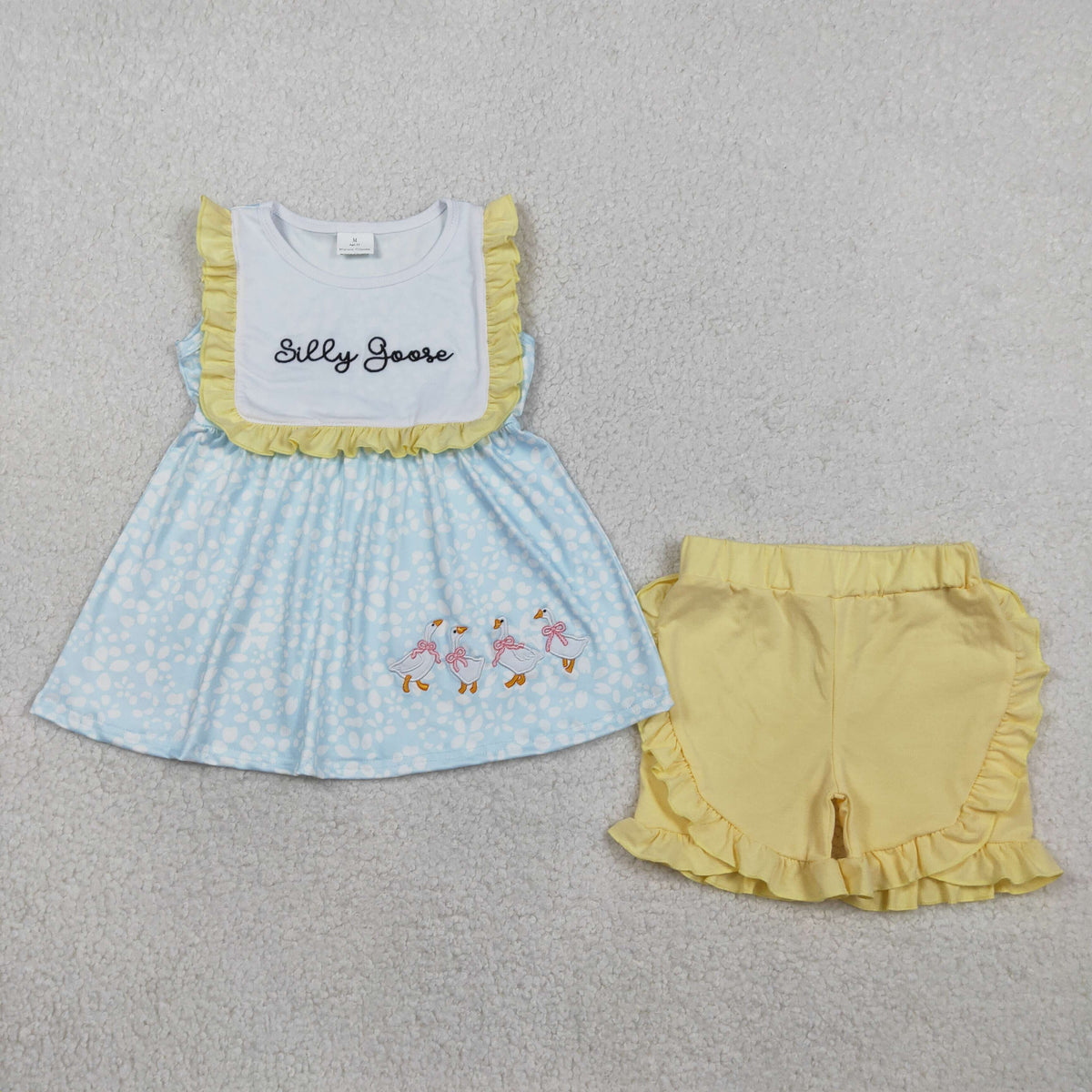 GSSO2796 silly goose bows flowers shorts girls set