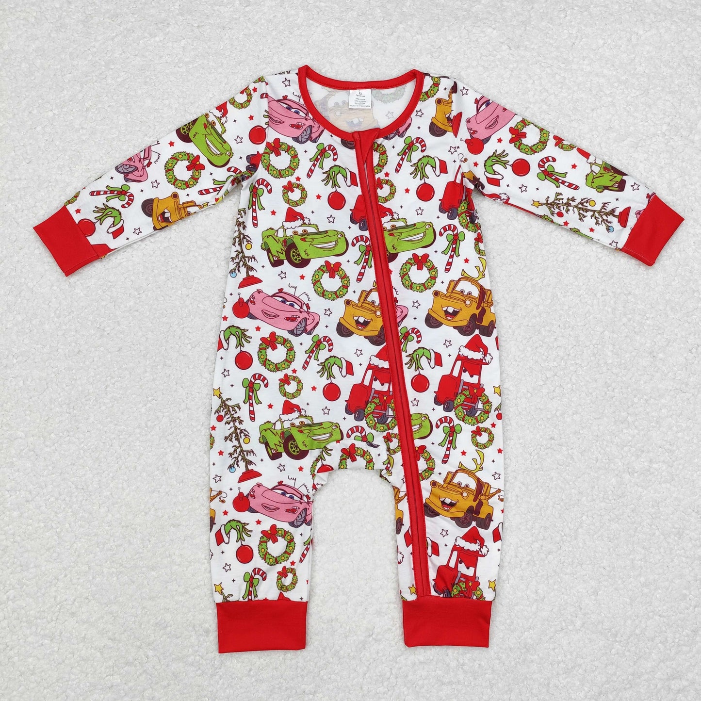 bamboo LR1559 Christmas car cane candy long sleeve zipper boys romper