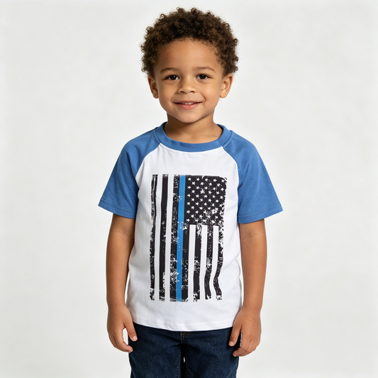 A9-17 Blue Short Raglan Flag Boys Casual T-shirts