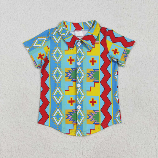 BT1225 Western aztec colorful short sleeve boys top