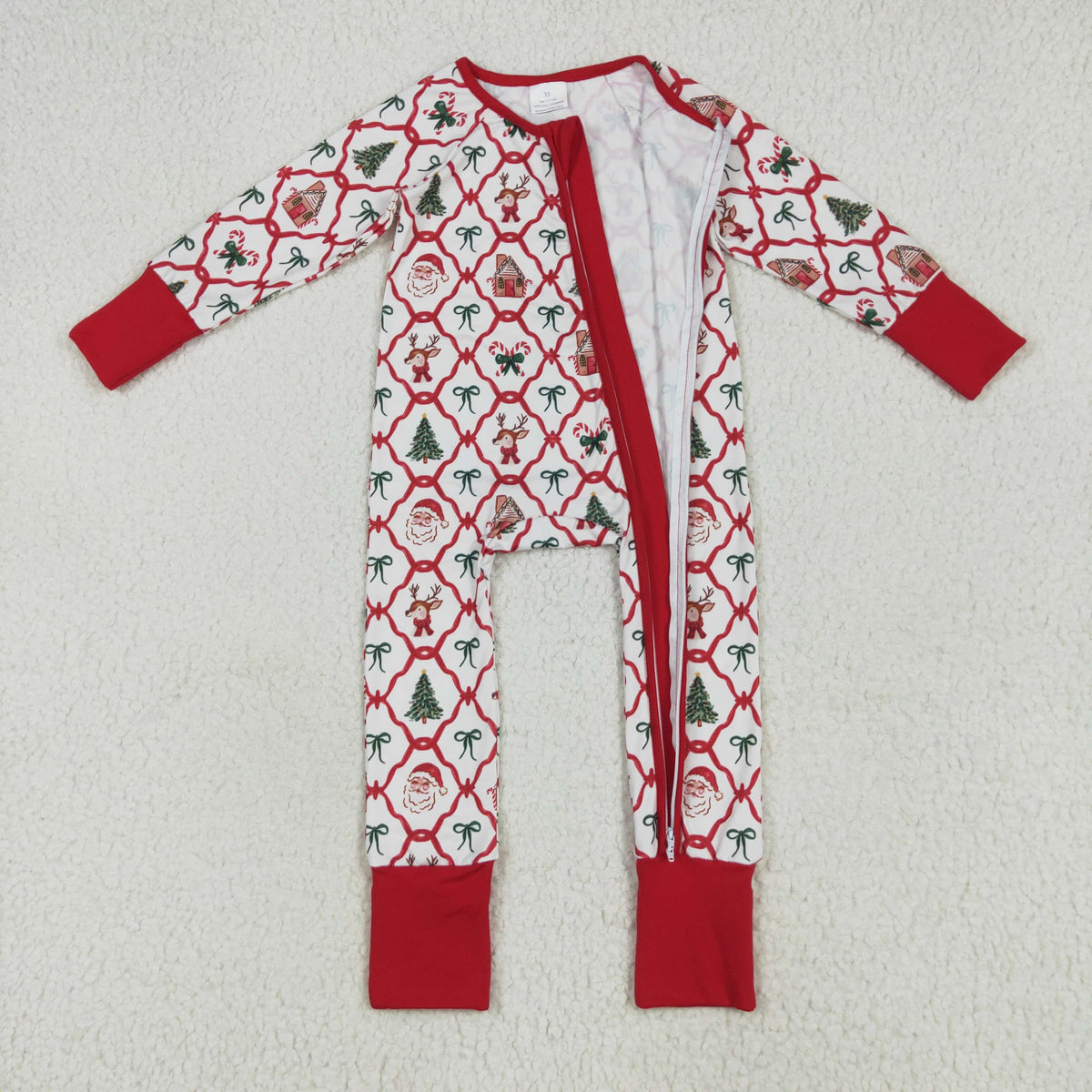 Christmas gingerbread house Santa bows red pajamas/romper RTS sibling clothes