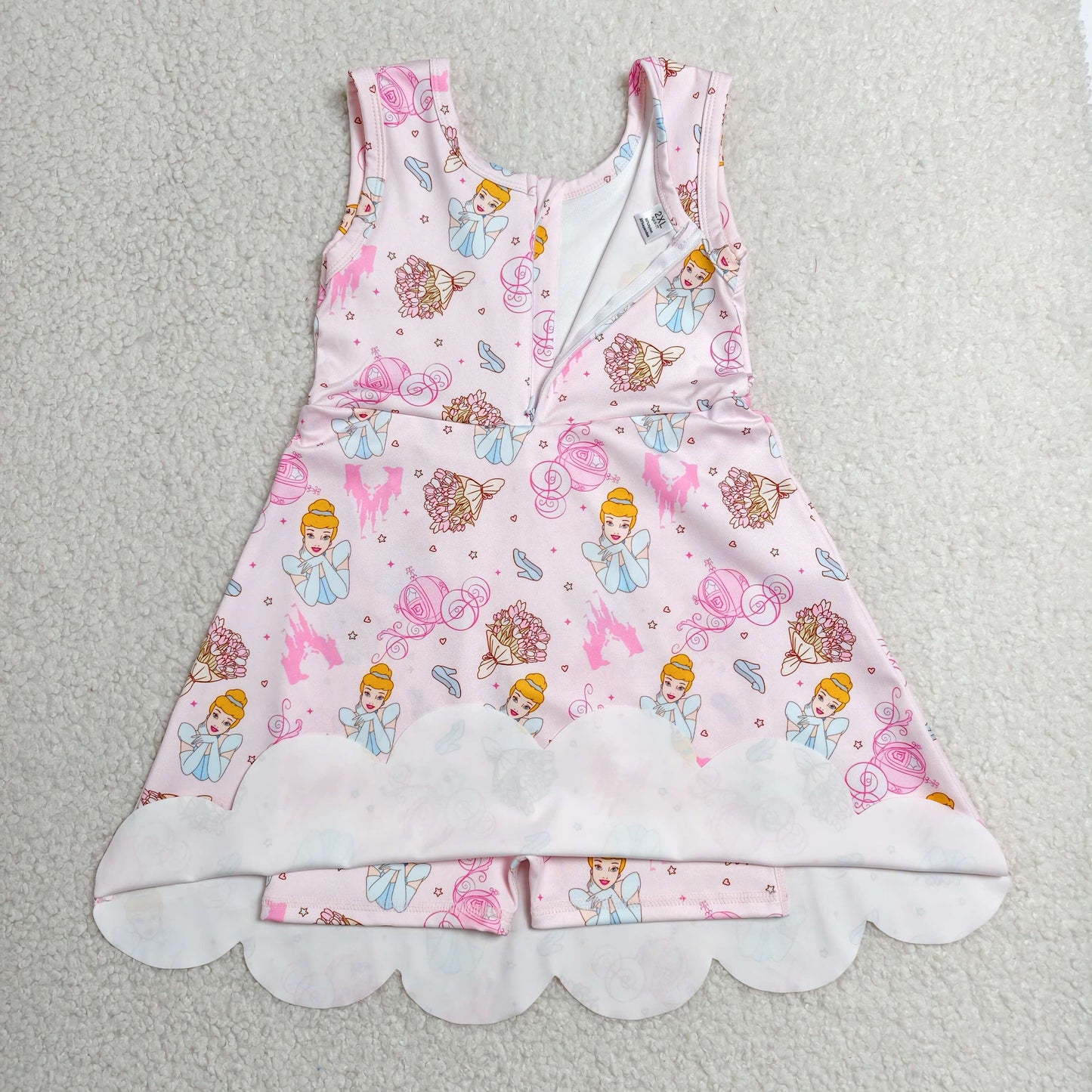GSD2489 yoga cartoon princess castle sleeveless with shorts girls dress