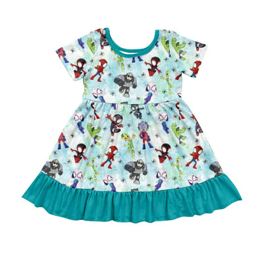 custom cartoon hero blue short sleeve girls dress