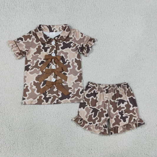 GSSO3368 Hunting Camo Bows Short Sleeve Shorts Girls Pajamas