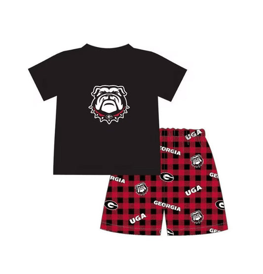 custom S 5.13 bulldog black short sleeve red shorts boys set