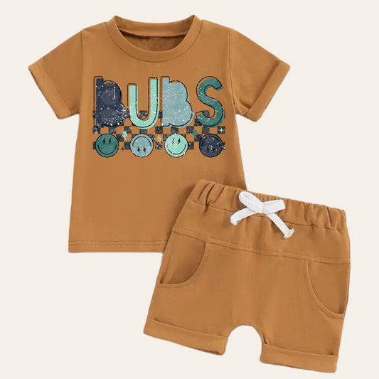 custom moq 3 bubs smile brown short sleeve shorts boys set