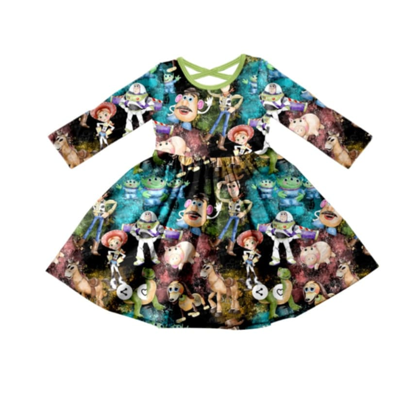 Custom Cartoon Baby Blue Long Sleeve Girls Dress