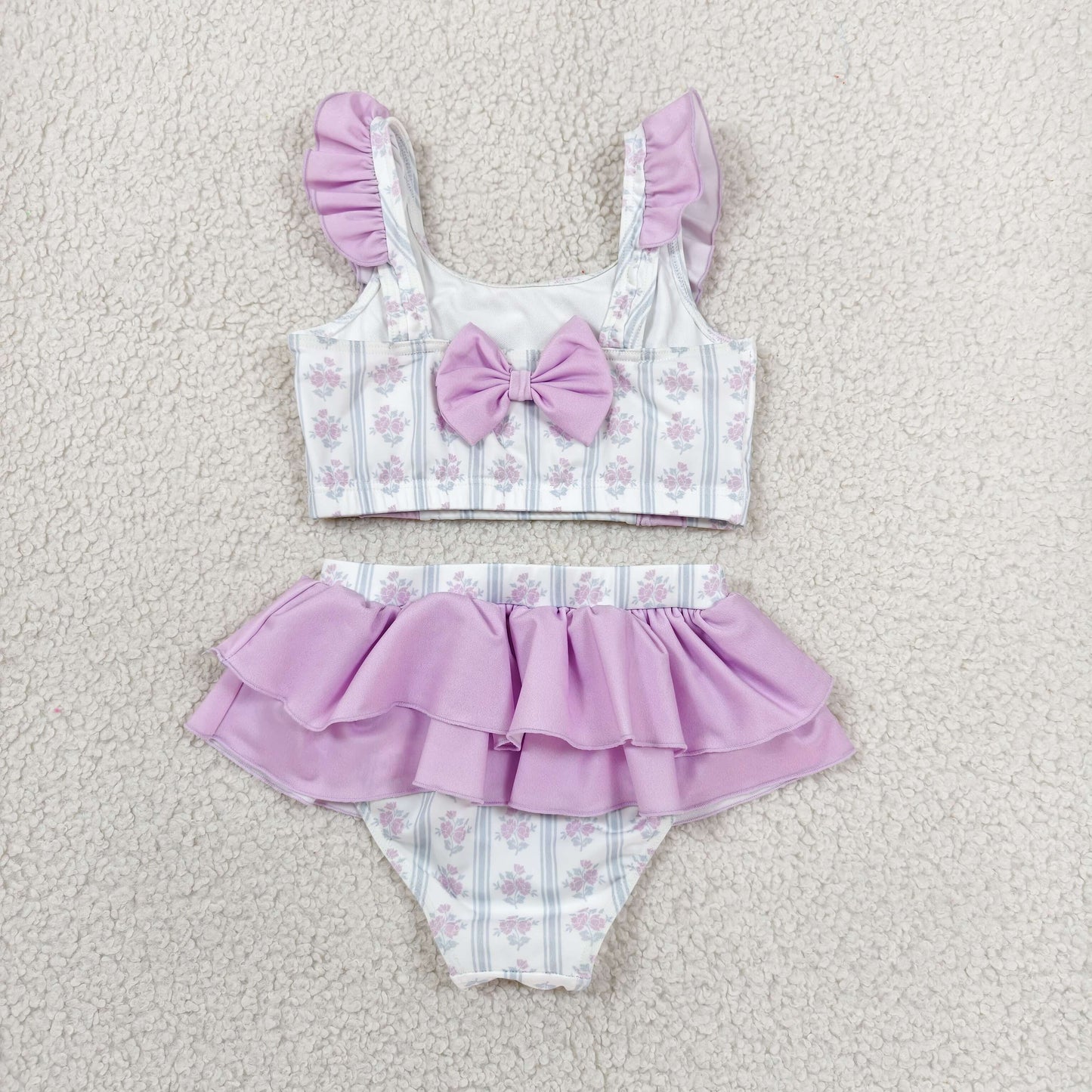 S0644 Purple Flowers Girls Swimsuits