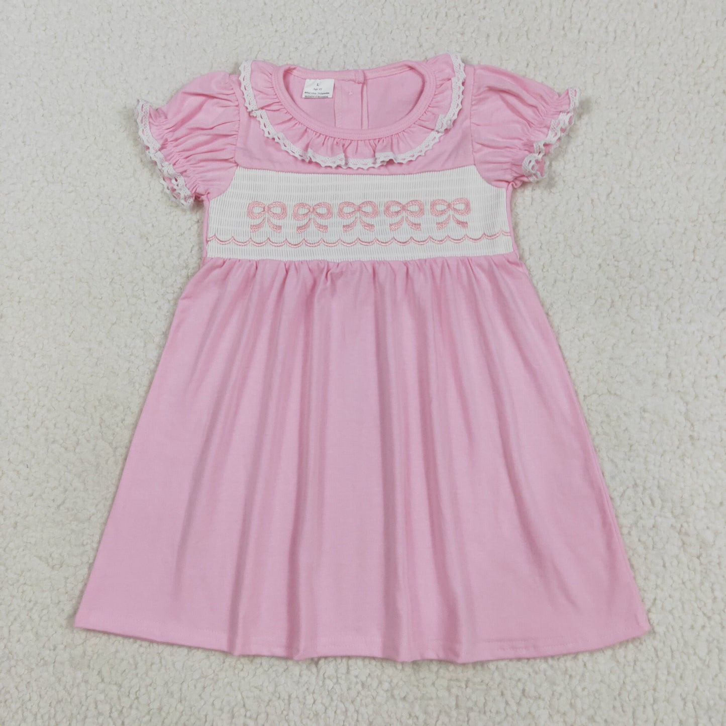embroidery GSD2718 cute coquette bows pink short sleeve girls dress