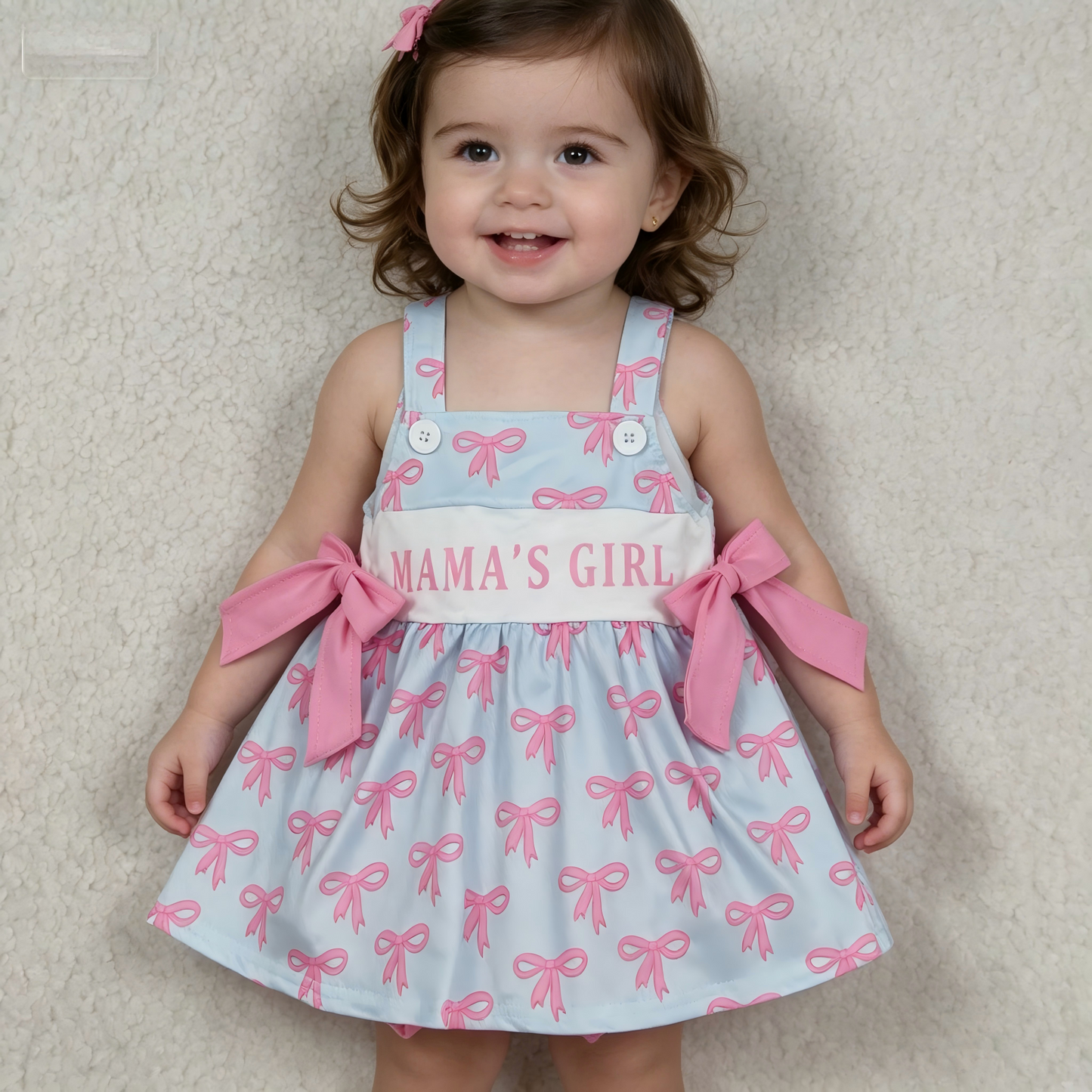 SR3426 MAMA'S GIRL bows pink girls romper