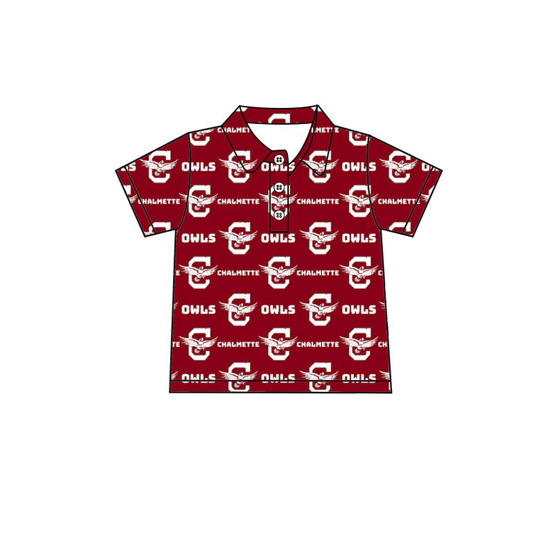 custom moq 3 football team OWLS red short sleeve boys top