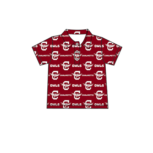 custom moq 3 football team OWLS red short sleeve boys top