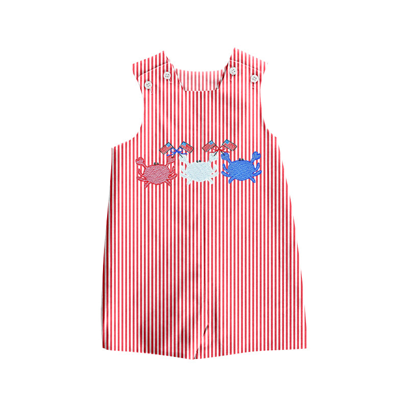 Custom July 4th crab red striped sleeveless boys romper moq 3