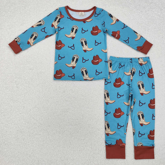 bamboo BLP0872 Western boot hat blue long sleeve pants boys pajamas