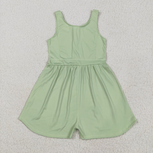 SR3021 yoga solid color light green girls jumpsuits