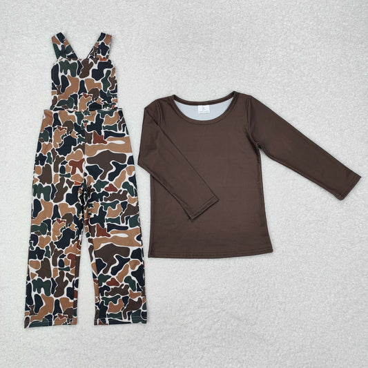 GLP2035 dark green long sleeve camo sleeveless girls jumpsuits girls set