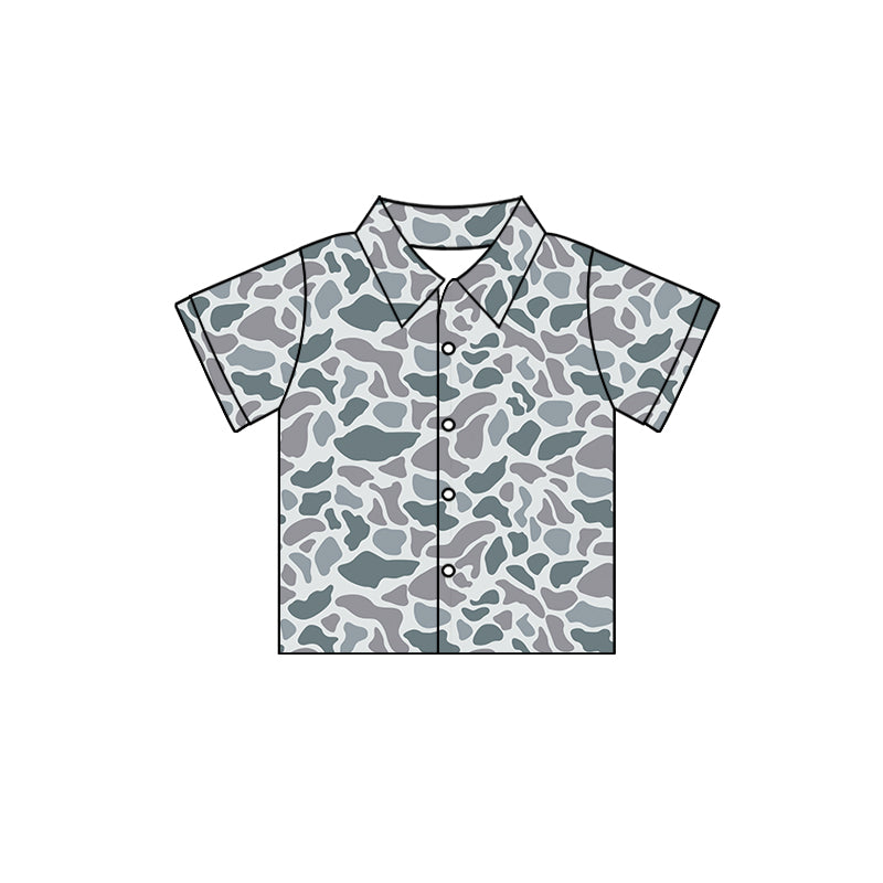custom moq 3 old school grey camo short sleeve boys top