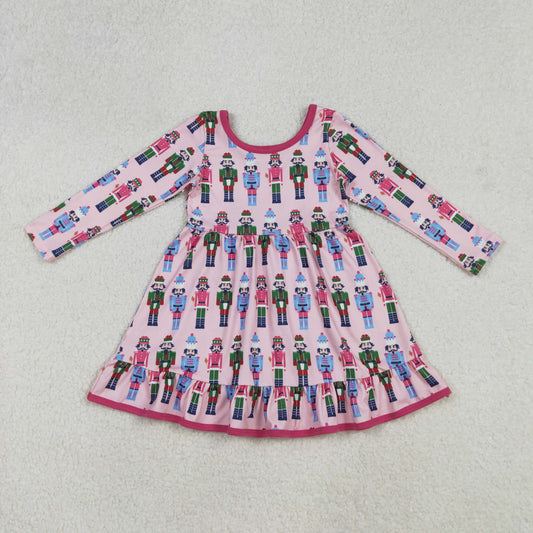 GLD1280 Christmas soldier pink long sleeve girls dress