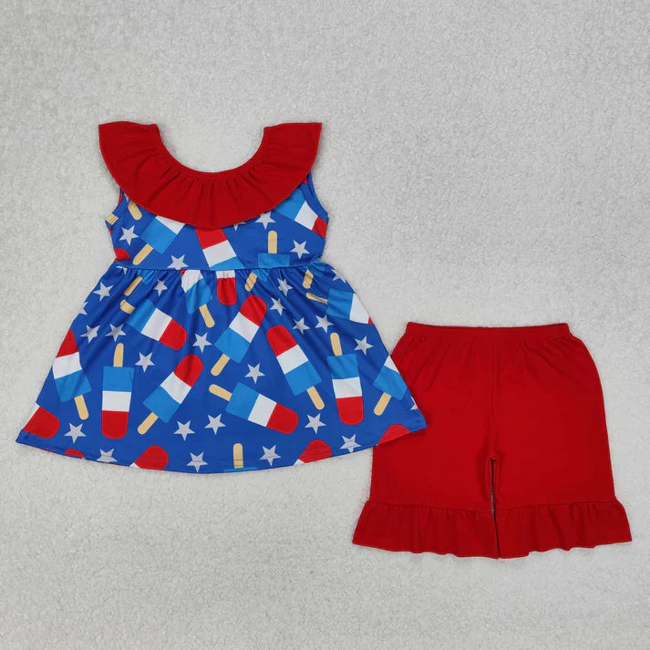 cute flowers with bow Summer girls set RTS sibling clothes