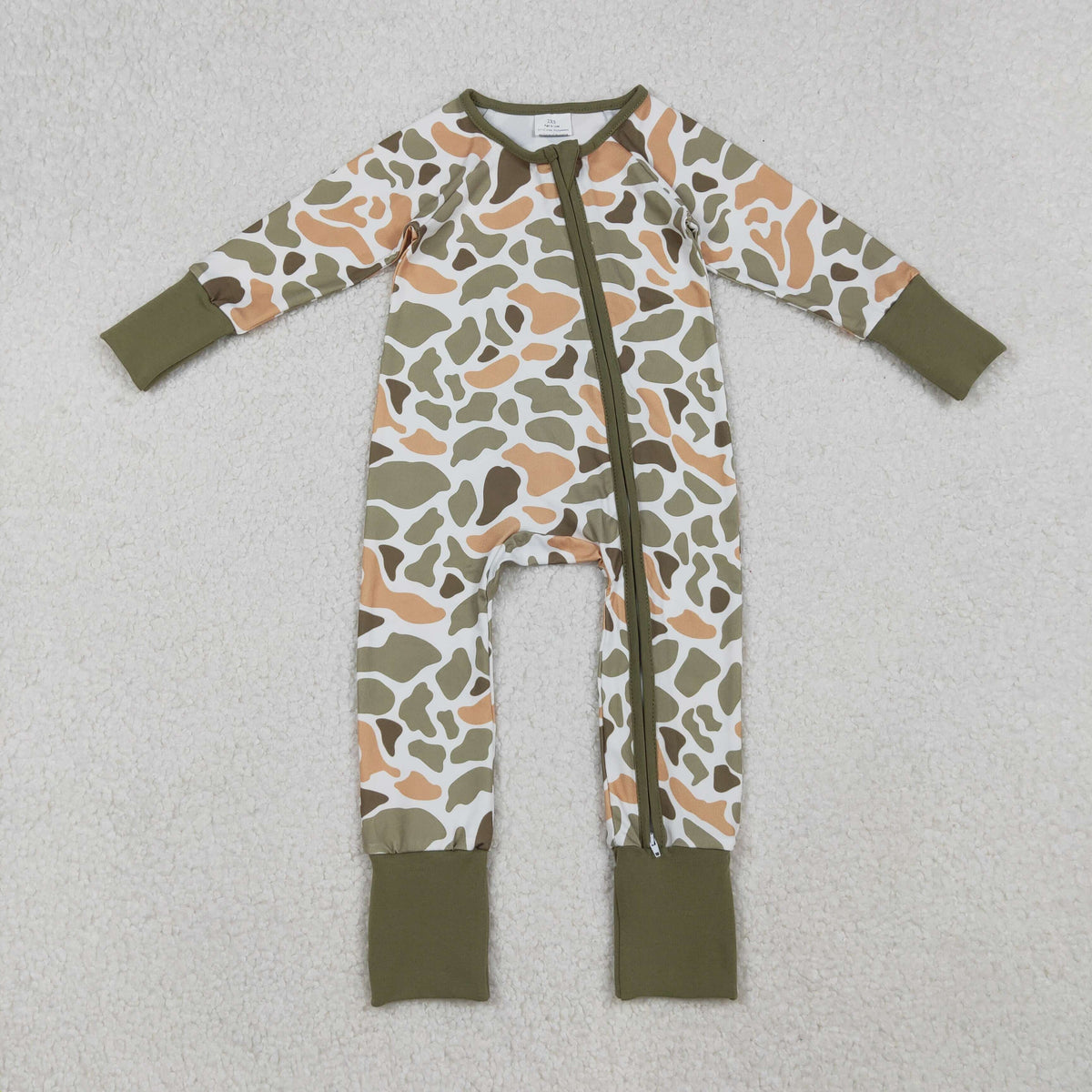 LR2578 hunting light green camo zipper long sleeve boys romper