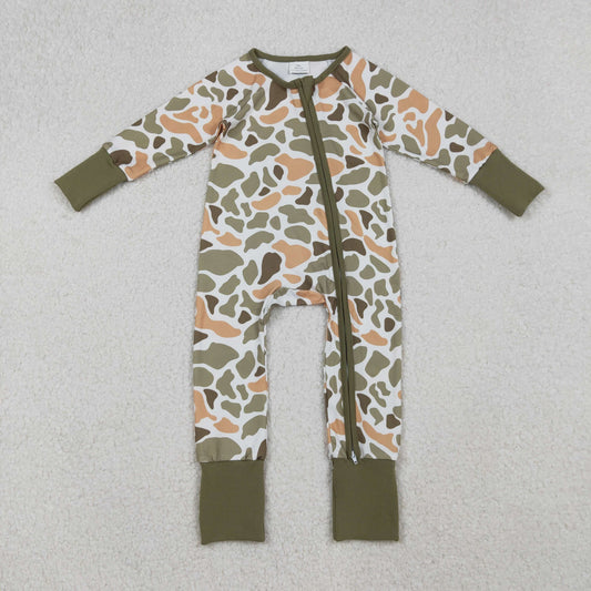 LR2578 hunting light green camo zipper long sleeve boys romper