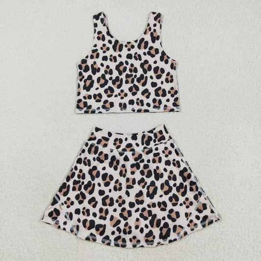 GSD2327 yoga leopard sleeveless skorts girls set