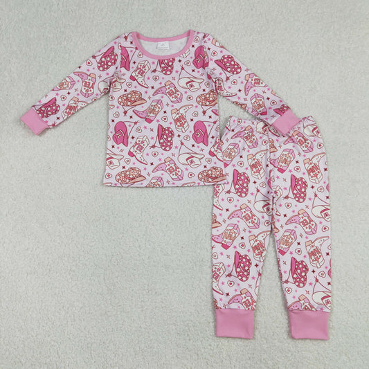 GLP3085 Western Boot Hat Hot Pink Long Sleeve Pants Girls Pajamas