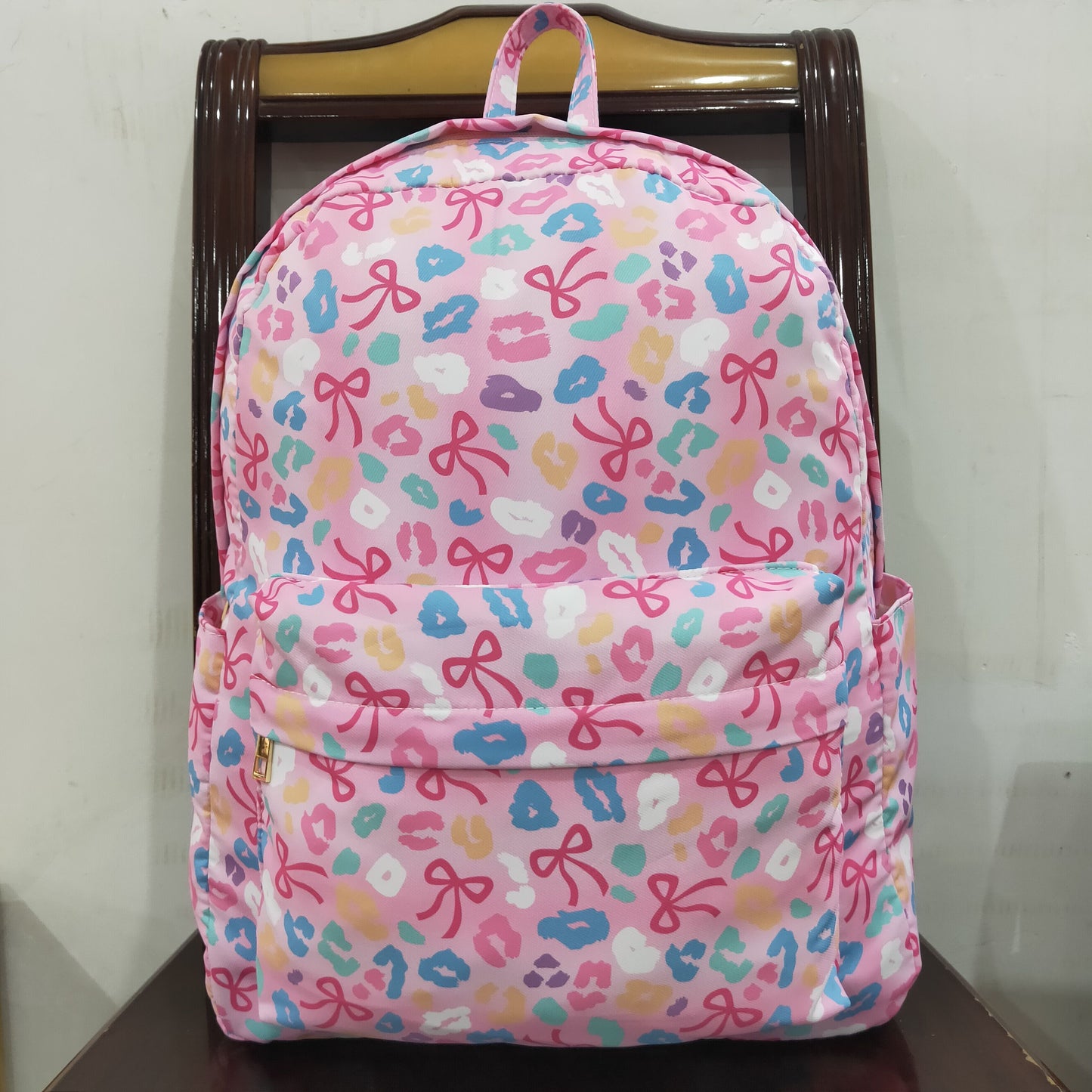 BA0319 colorful leopard bows pink school bag