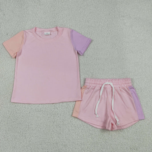 GSSO3638 Pink Short Sleeve Shorts Girls Set