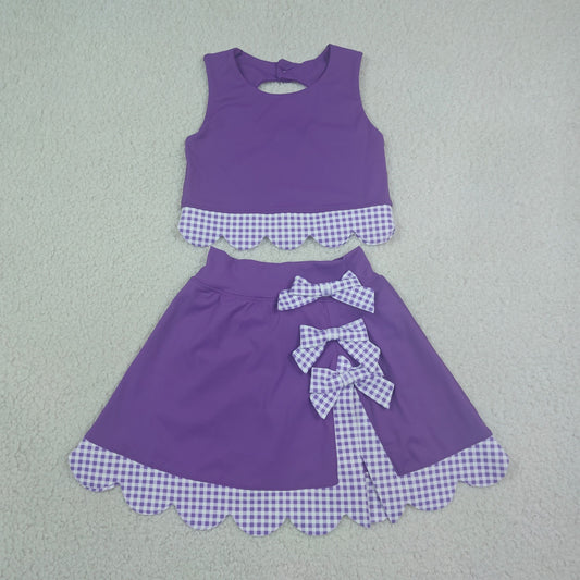 GSD4225 Yoga Purple Sleeveless Bows Skorts Girls Set