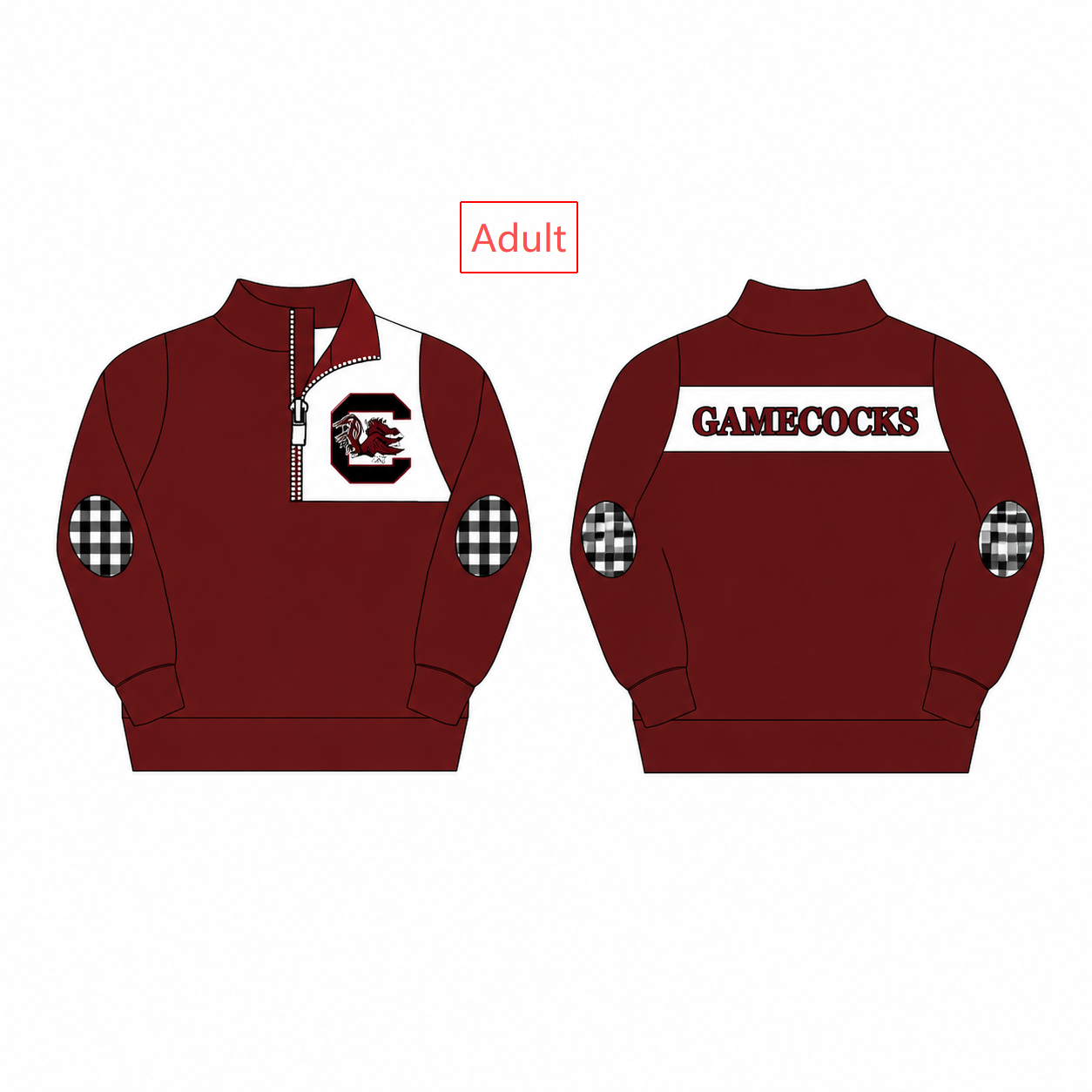 Custom Moq 5 GAMECOCKS Maroon Zipper Long Sleeve Audlt Pullover