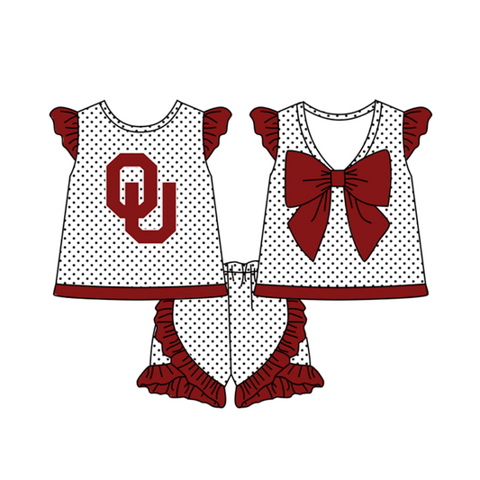 custom S 8.15 Red flutter sleeve shorts girls set