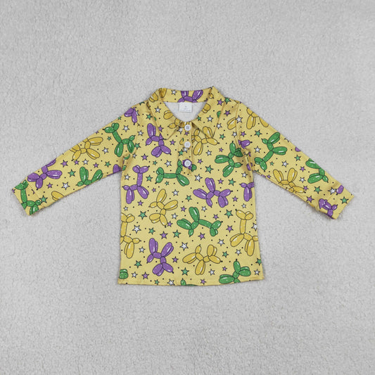 BT1388 Mardi Gras balloon yellow long sleeve boys top