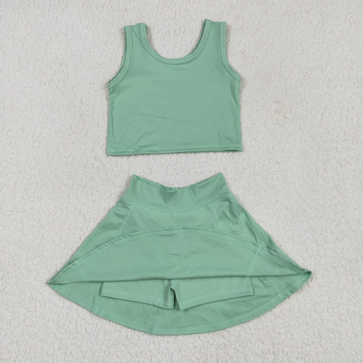 GSD1984 yoga green vest skirt with shorts girls set