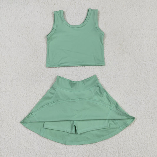 GSD1984 yoga green vest skirt with shorts girls set