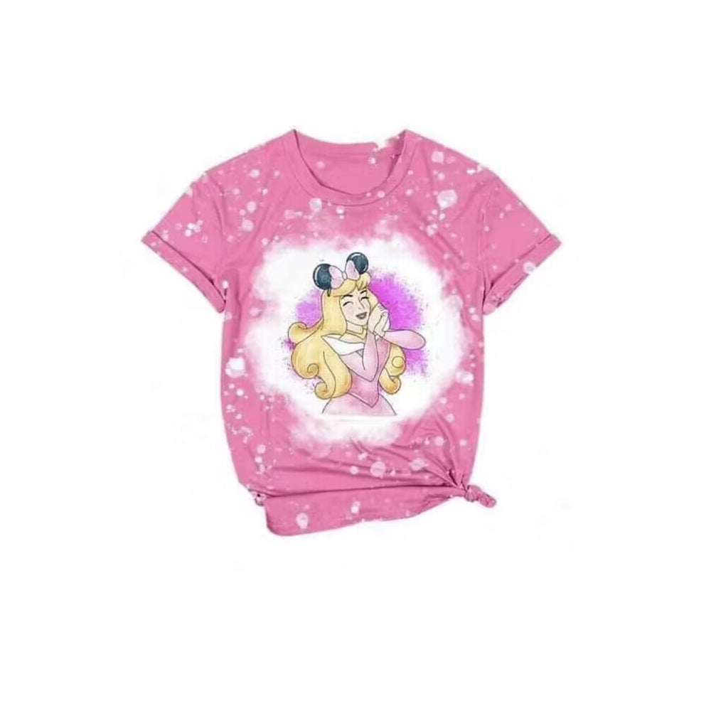 custom S cartoon princess hot pink short sleeve girls top