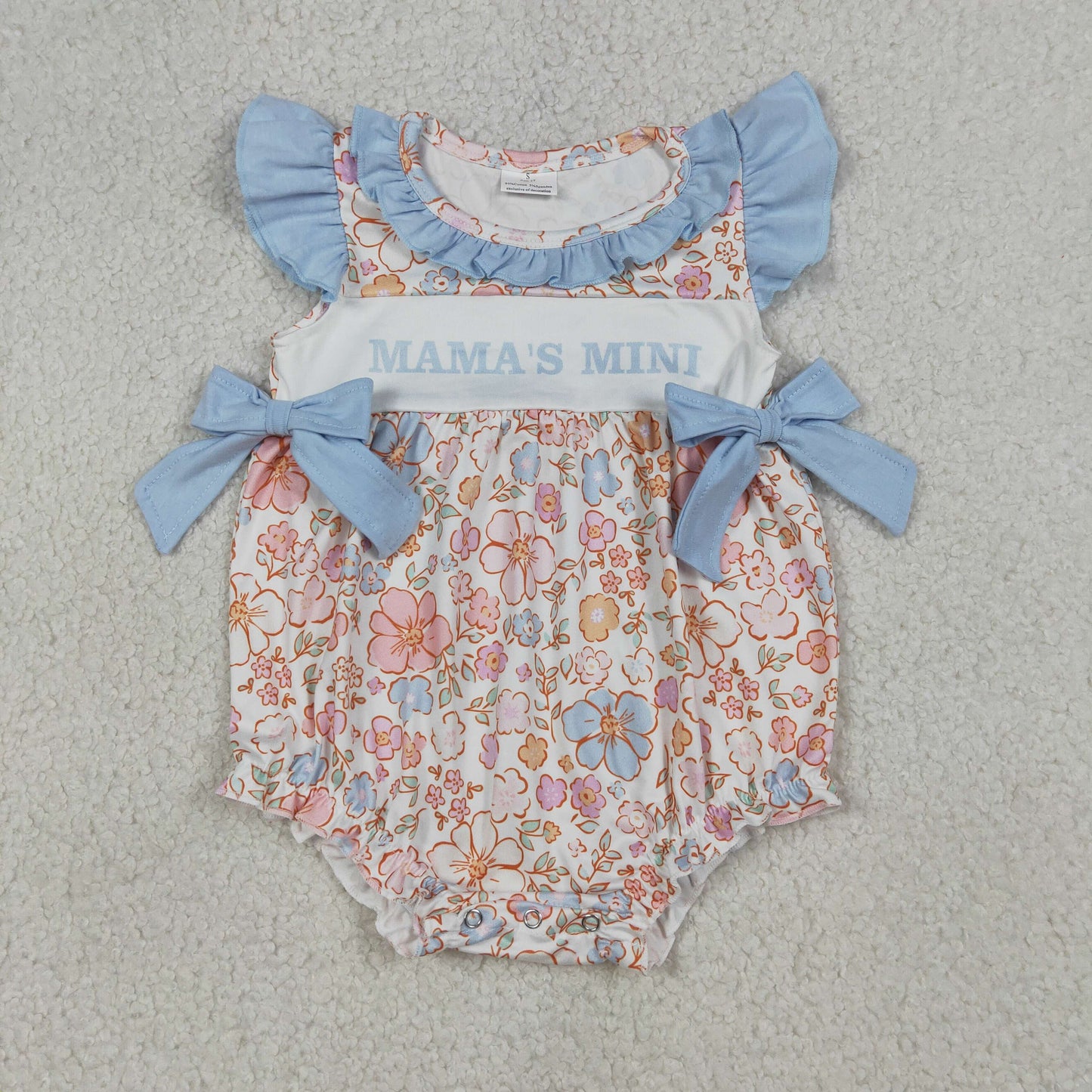 SR3973 Mama's Mini Flowers Bows Flutter Sleeve Girls Romper