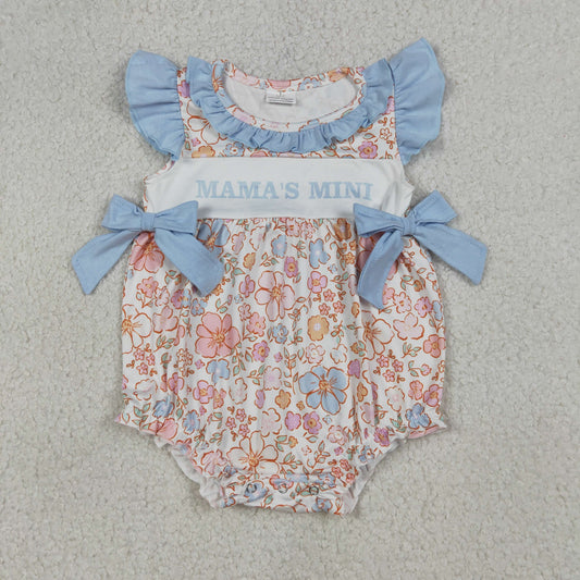 SR3973 Mama's Mini Flowers Bows Flutter Sleeve Girls Romper
