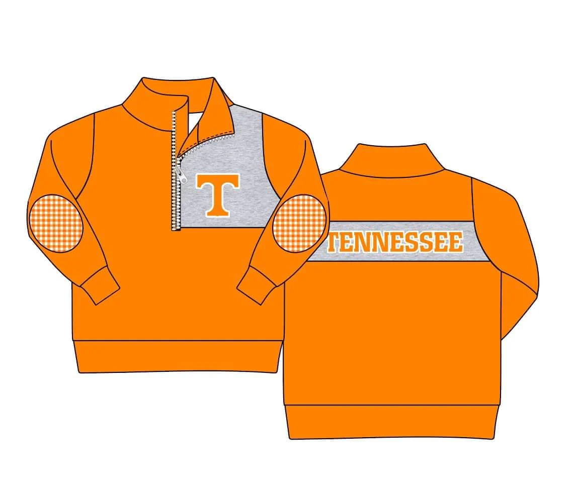 custom moq 3 football team Tenniessee orange zipper long sleeve boys pullover