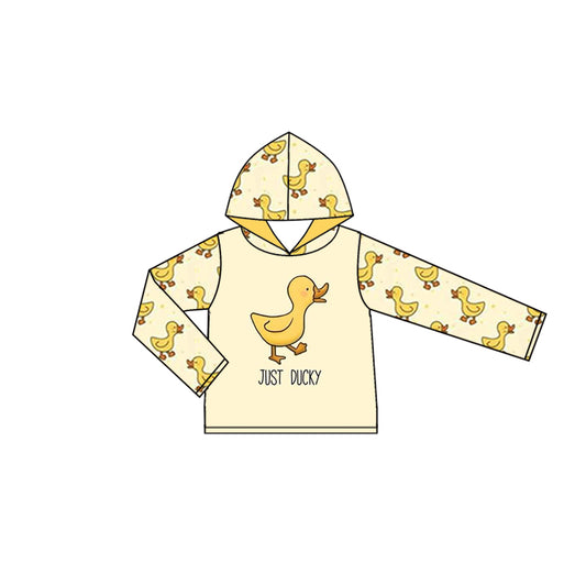 moq 3 custom Yellow Cartoon Duck Just Ducky Long Sleeve Hoodie Girls Top