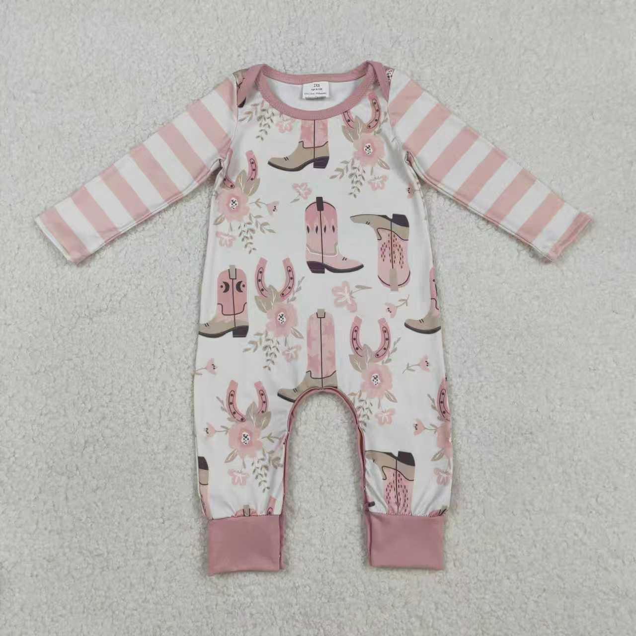 Western Boot Pink Romper/Blanket Sibling Clothes